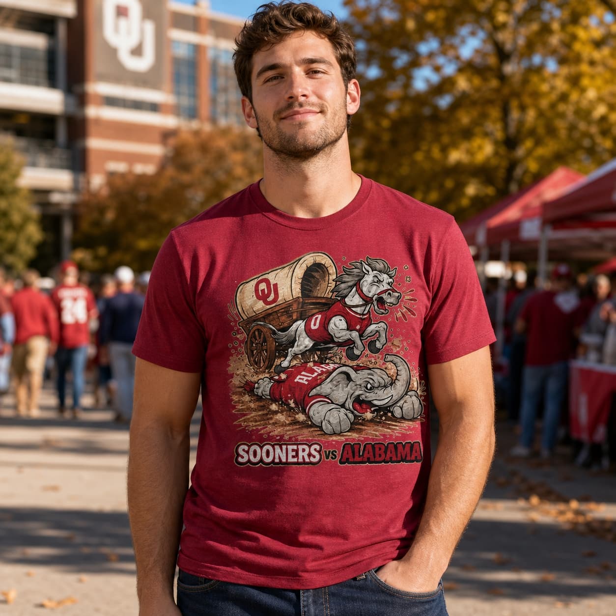 Oklahoma Sooners vs. Alabama Crimson Tide Retro Rivalries Football Artwork Shirt