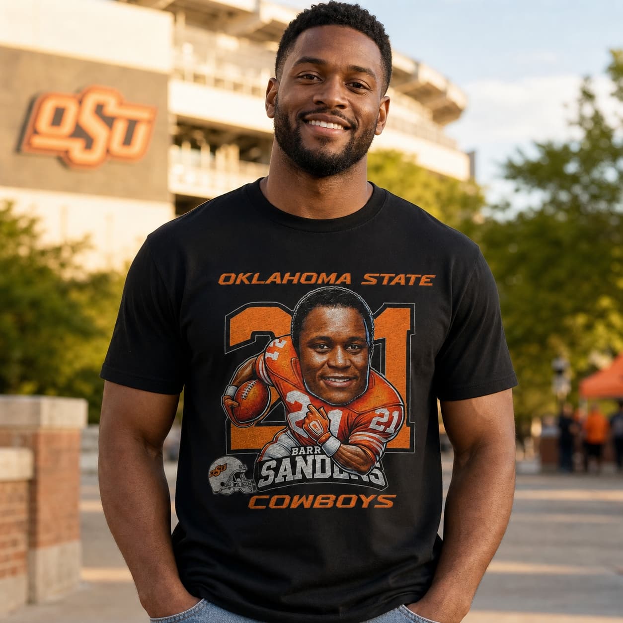 Oklahoma State Cowboys Barry Sanders Exclusive Retro Football 1988 Artwork Shirt
