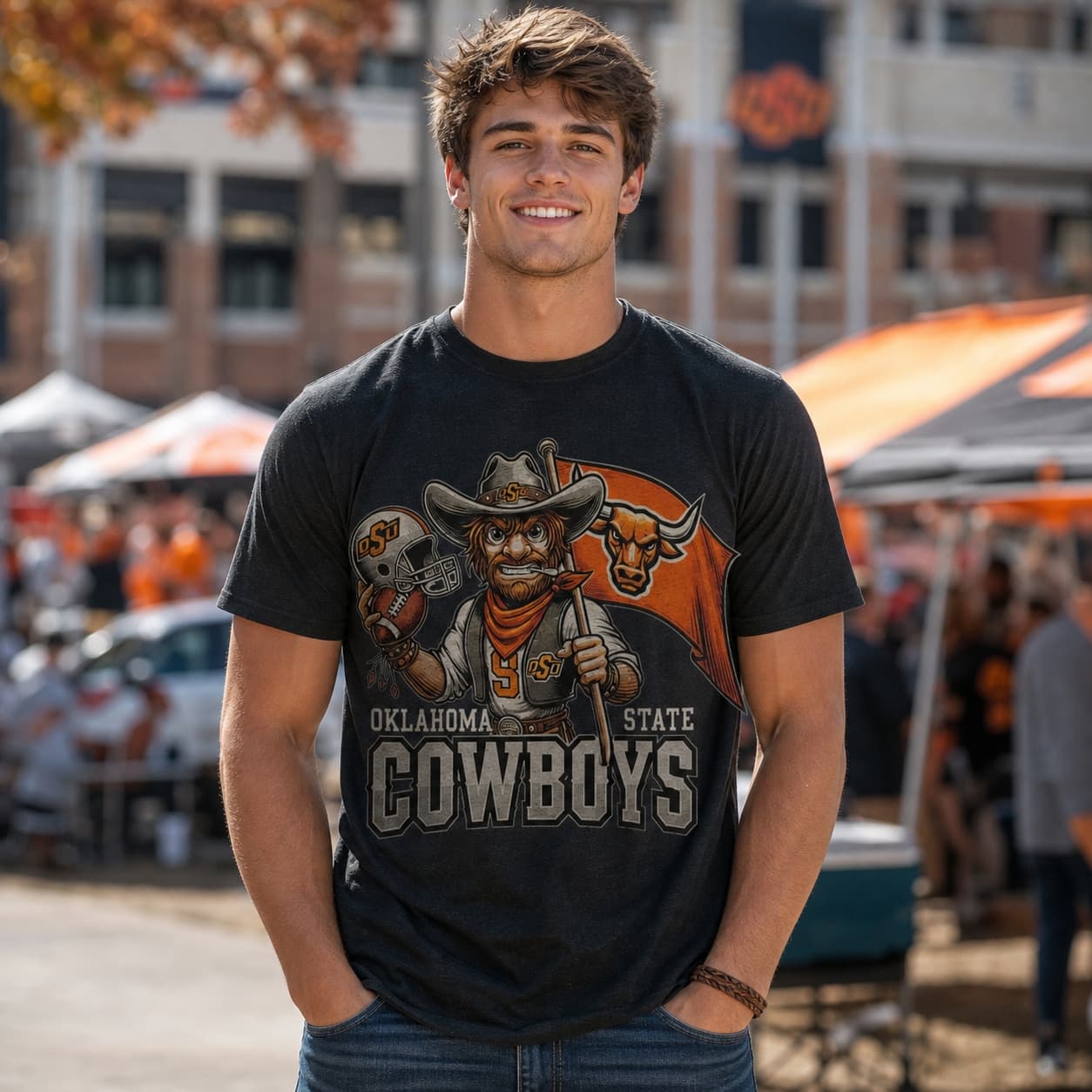 Oklahoma State Cowboys Exclusive Retro Football Flag Mascot Artwork Shirt