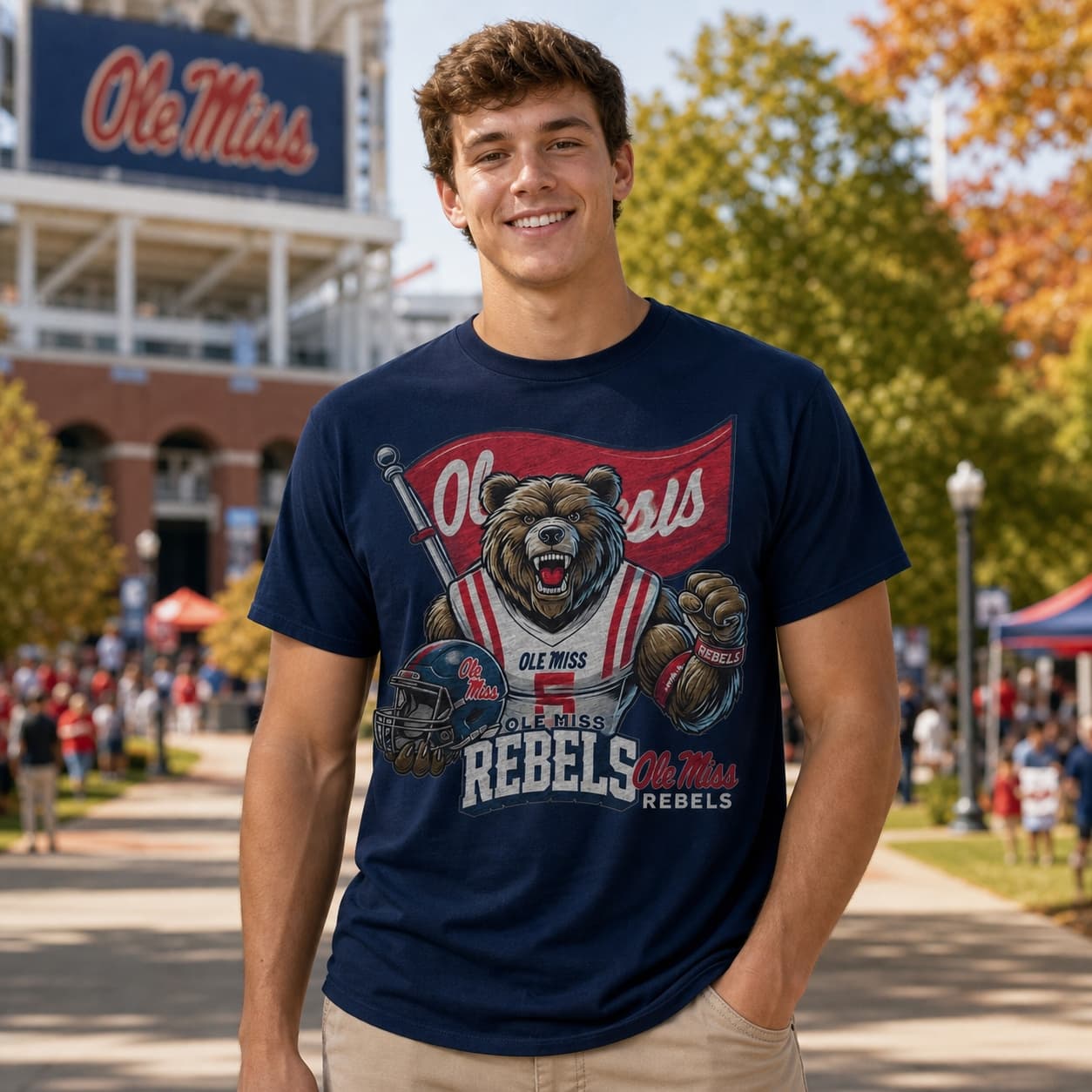 Ole Miss Rebels Exclusive Retro Football Flag Bear Artwork Shirt