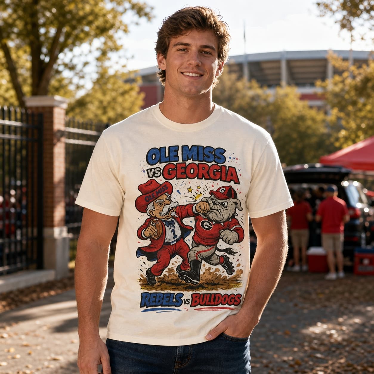 Ole Miss Rebels vs. Georgia Bulldogs Retro Rivalries Football Artwork Shirt