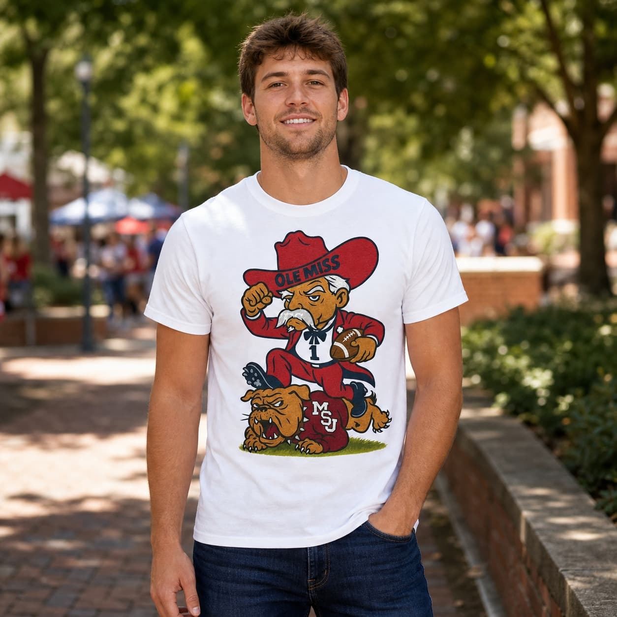 Ole Miss Rebels vs. Mississippi State Bulldogs Retro Rivals Week Football Artwork Shirt