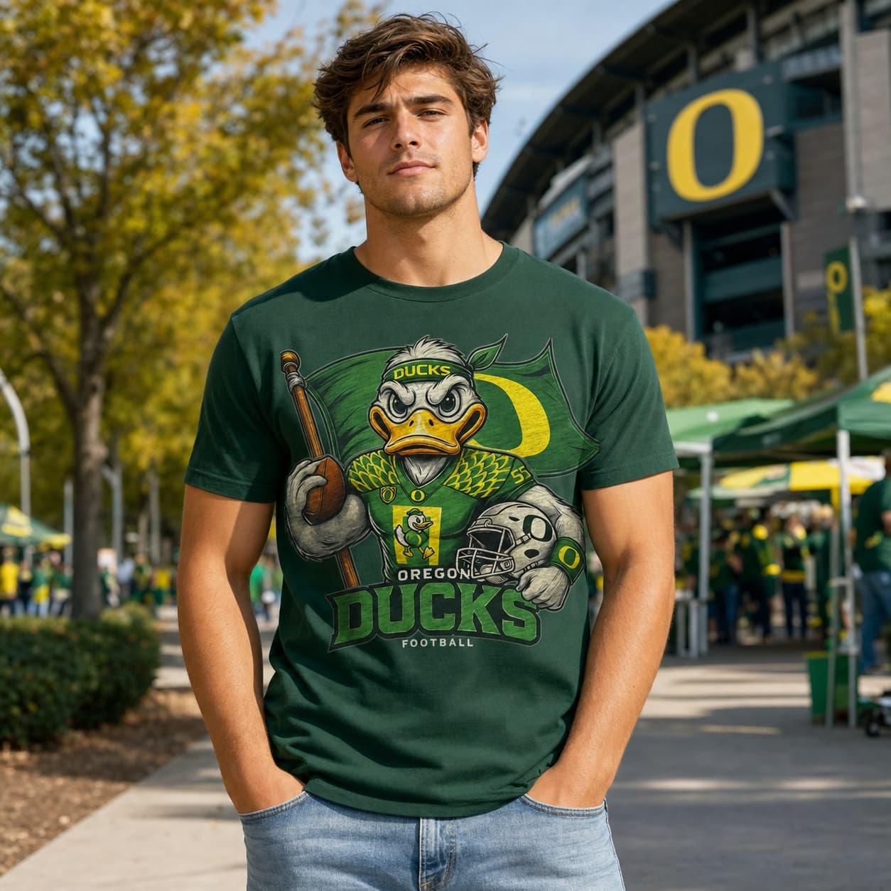 Oregon Ducks Retro Flag Football Artwork Shirt