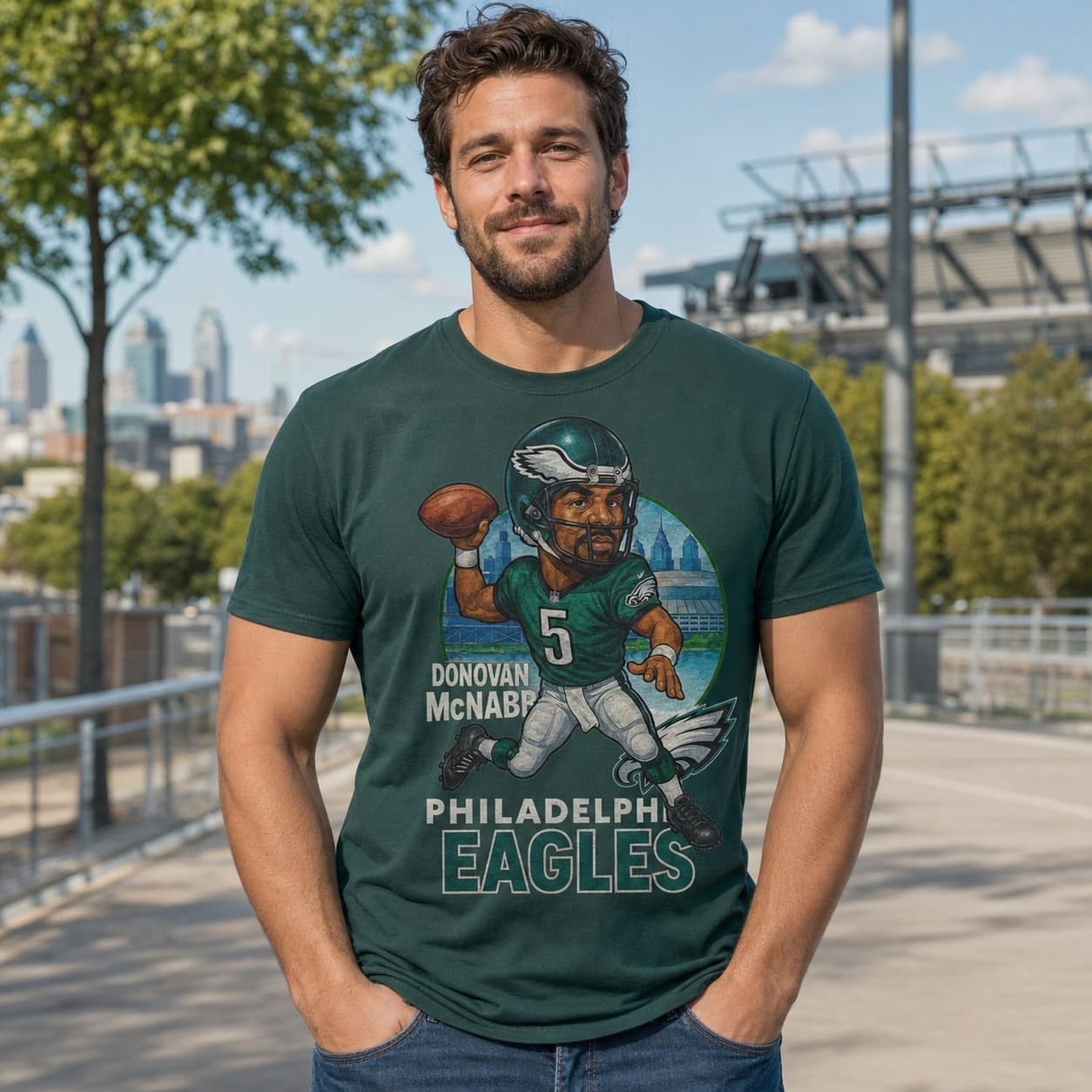 Philadelphia Eagles Donovan McNabb Exclusive Retro Football City Artwork Shirt
