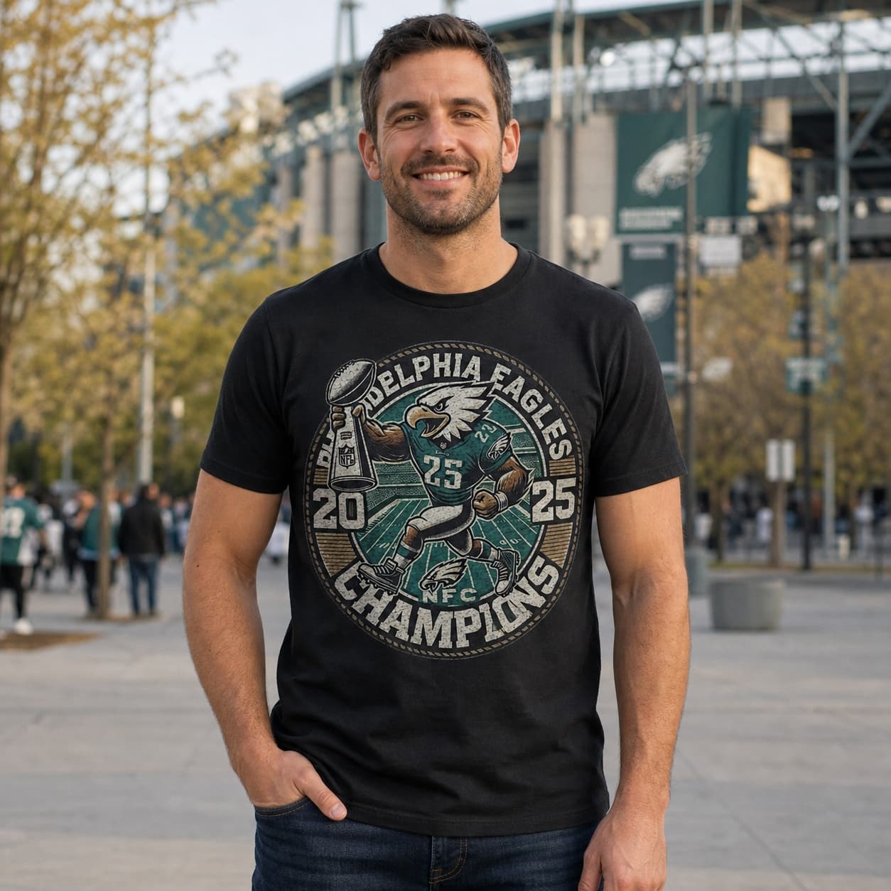 Philadelphia Eagles Exclusive Retro Conference Champions Football Artwork Shirt