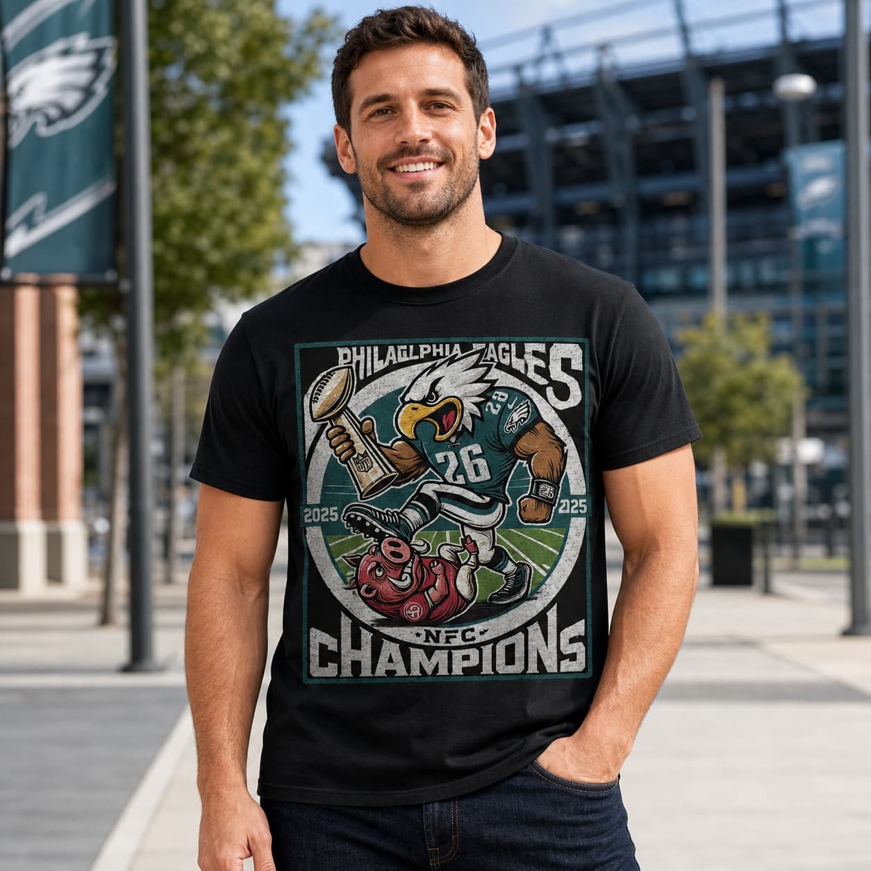 Philadelphia Eagles Exclusive Retro Football Conference Championship Artwork Shirt