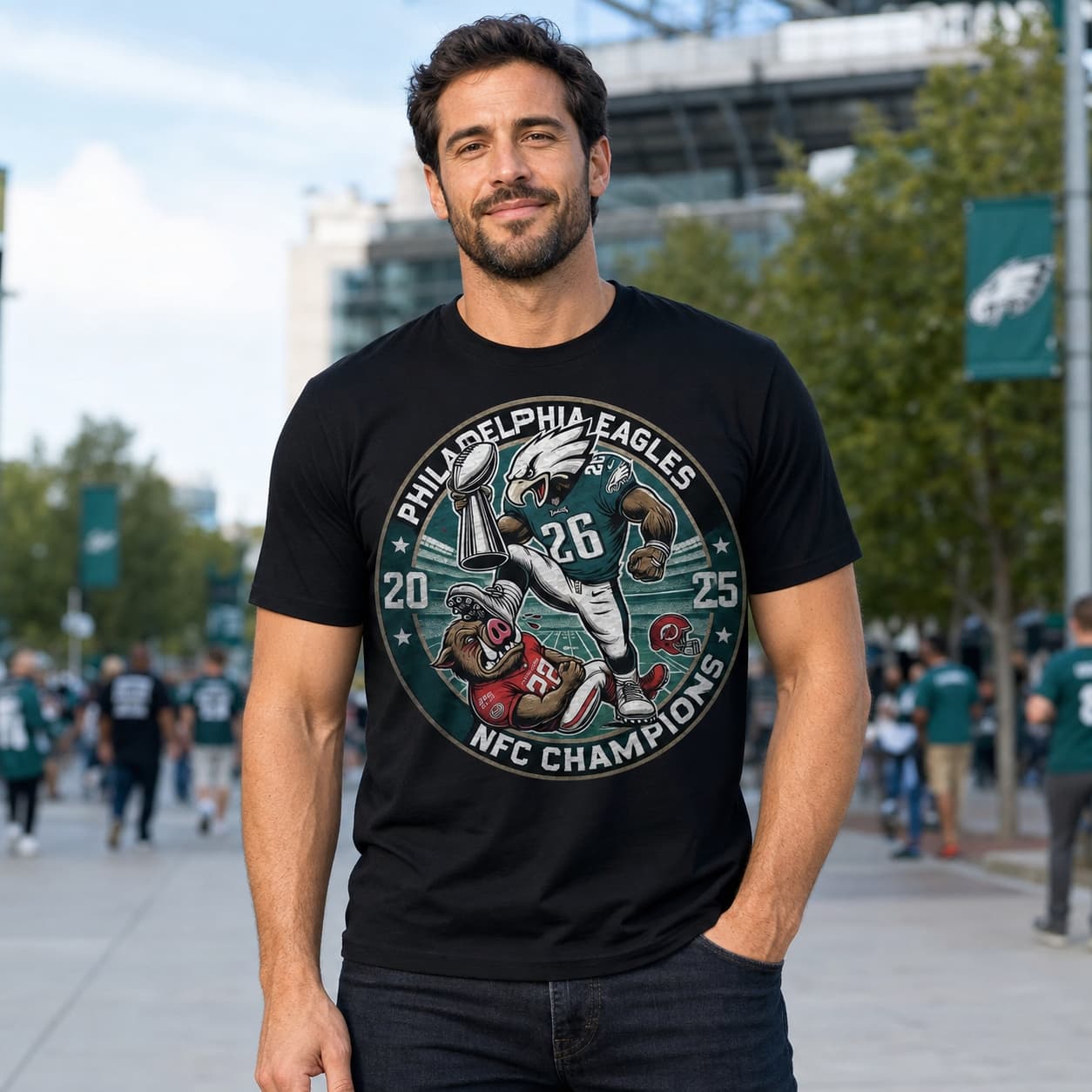 Philadelphia Eagles Exclusive Retro Football Conference Champs Artwork Shirt