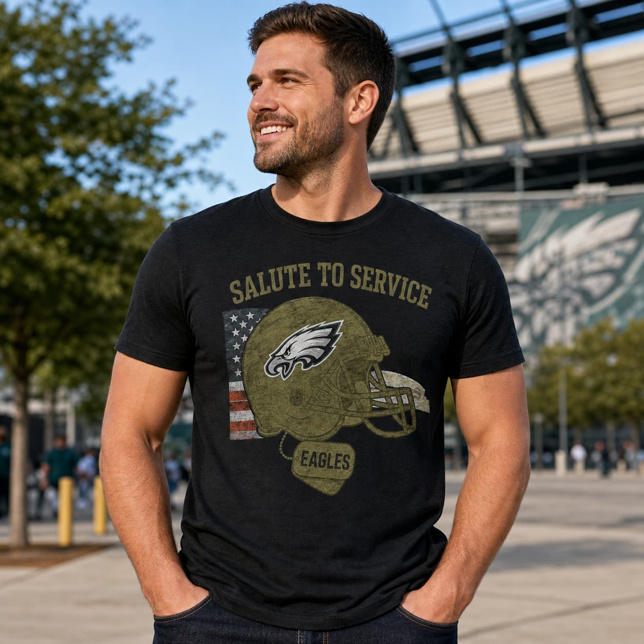 Philadelphia Eagles Exclusive Retro Football Service Salute Artwork Shirt