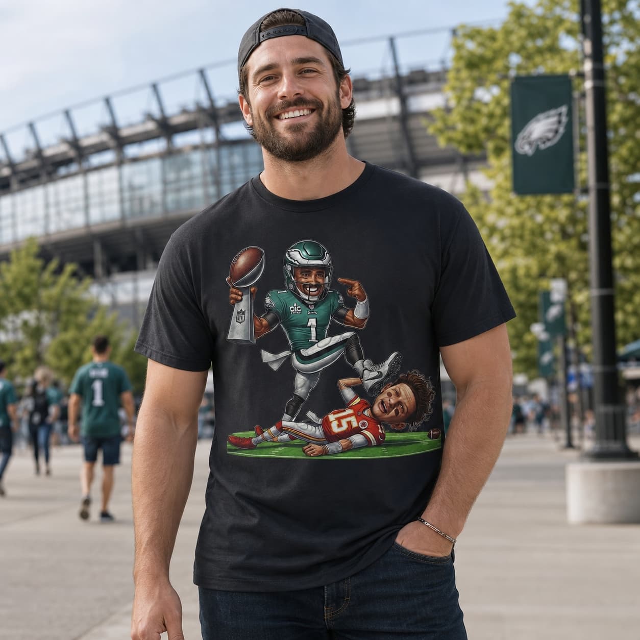 Philadelphia Eagles Hurts vs. Kansas City Chiefs Mahomes Exclusive Retro Rivalries Football Super Bowl Artwork Shirt