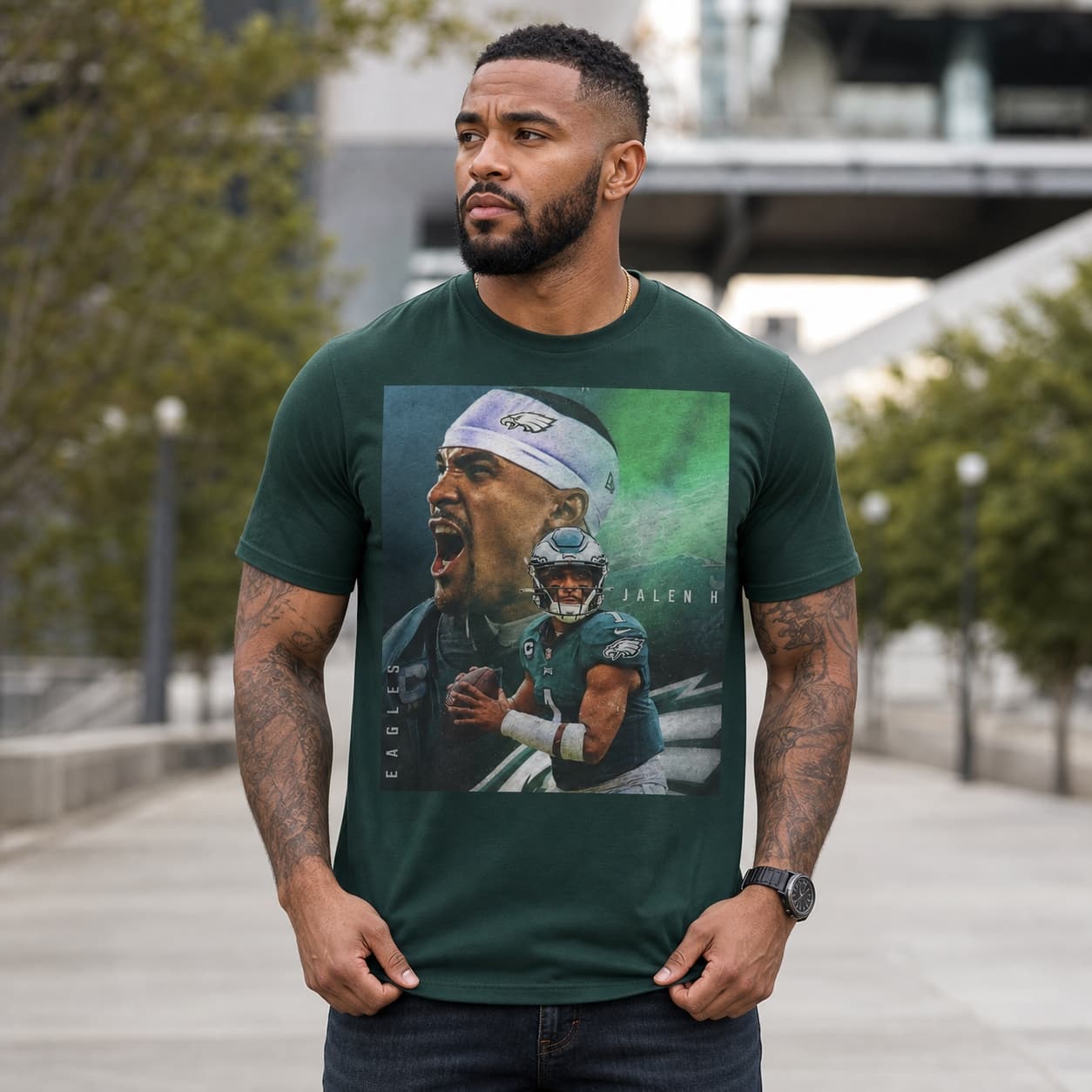 Philadelphia Eagles Jalen Hurts Exclusive Retro Football Artwork Shirt