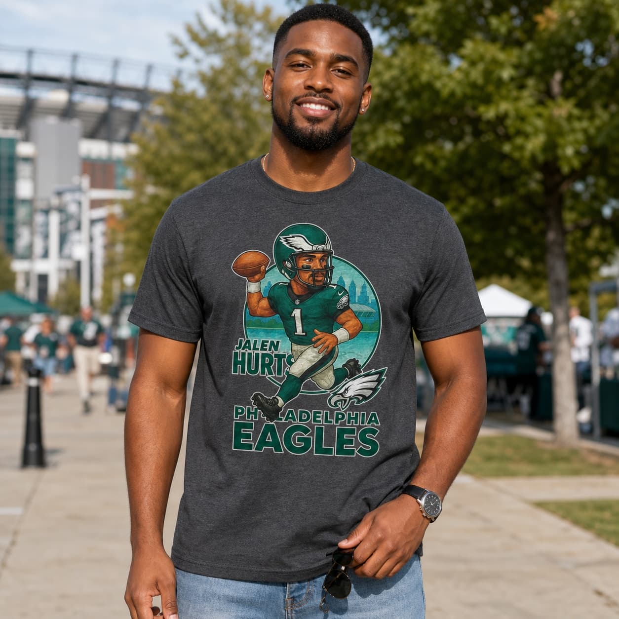 Philadelphia Eagles Jalen Hurts Exclusive Retro Football City Artwork Shirt