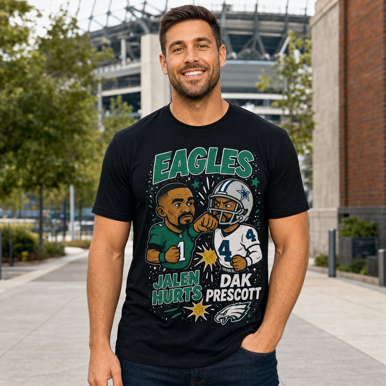 Philadelphia Eagles Jalen Hurts vs. Dallas Cowboys Dak Prescott Exclusive Retro Rivalries Football Artwork Shirt