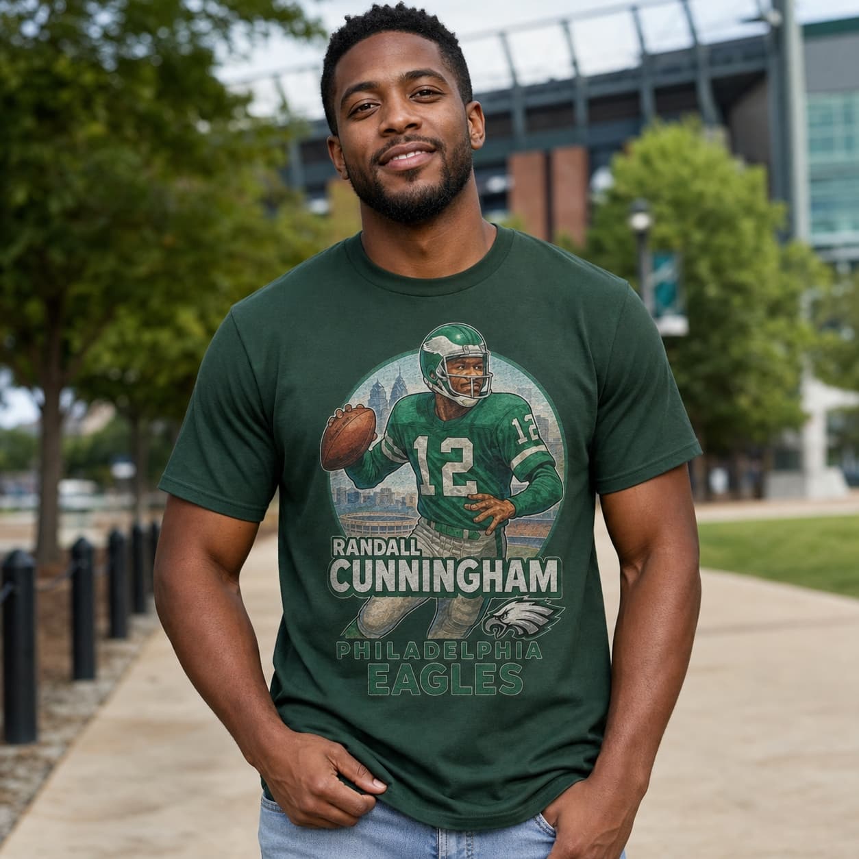 Philadelphia Eagles Randall Cunningham Exclusive Retro Football City Artwork Shirt