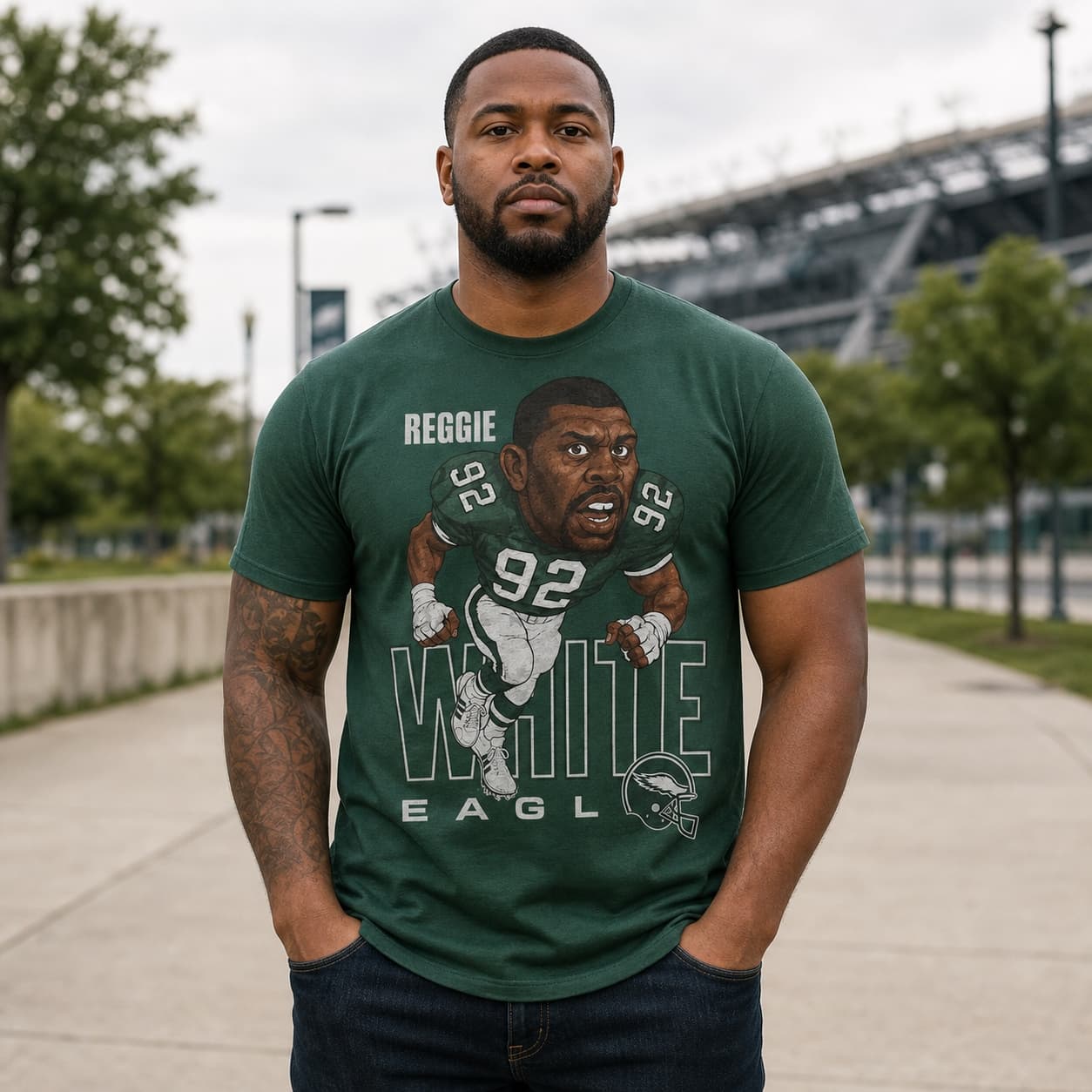 Philadelphia Eagles Reggie White Exclusive Retro Football 1987 Artwork Heather T-Shirt