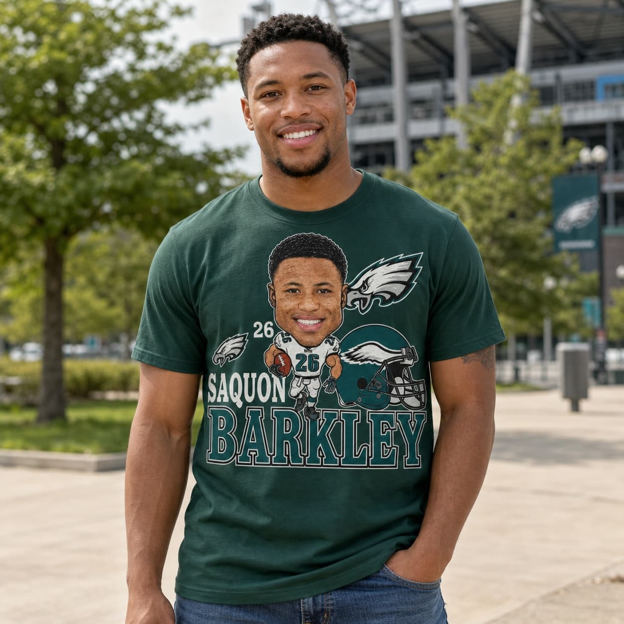 Philadelphia Eagles Saquon Barkley Exclusive Retro Football Artwork Shirt
