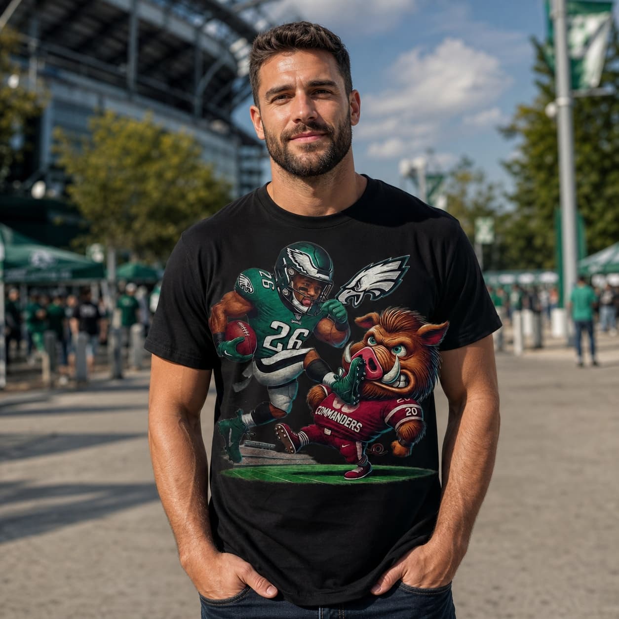 Philadelphia Eagles Saquon Barkley vs. Washington Commanders Exclusive Retro Rivalries Football Artwork Shirt