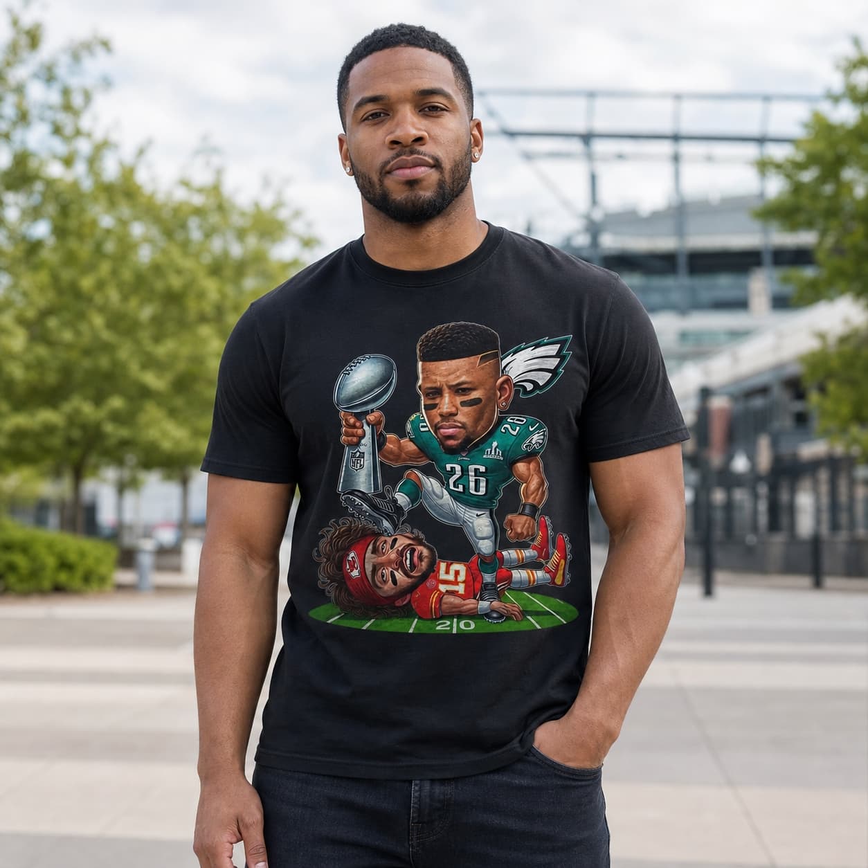 Philadelphia Eagles Saquon vs. Kansas City Chiefs Mahomes Exclusive Retro Rivalries Football Artwork Shirt