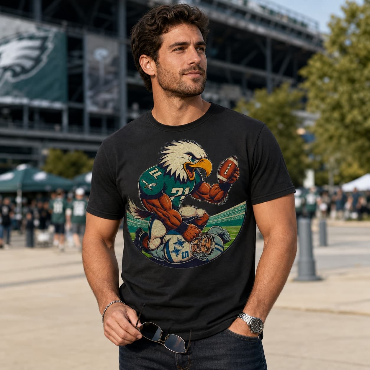 Philadelphia Eagles vs. Dallas Cowboys Retro Rivalry Football Mascot Artwork Shirt