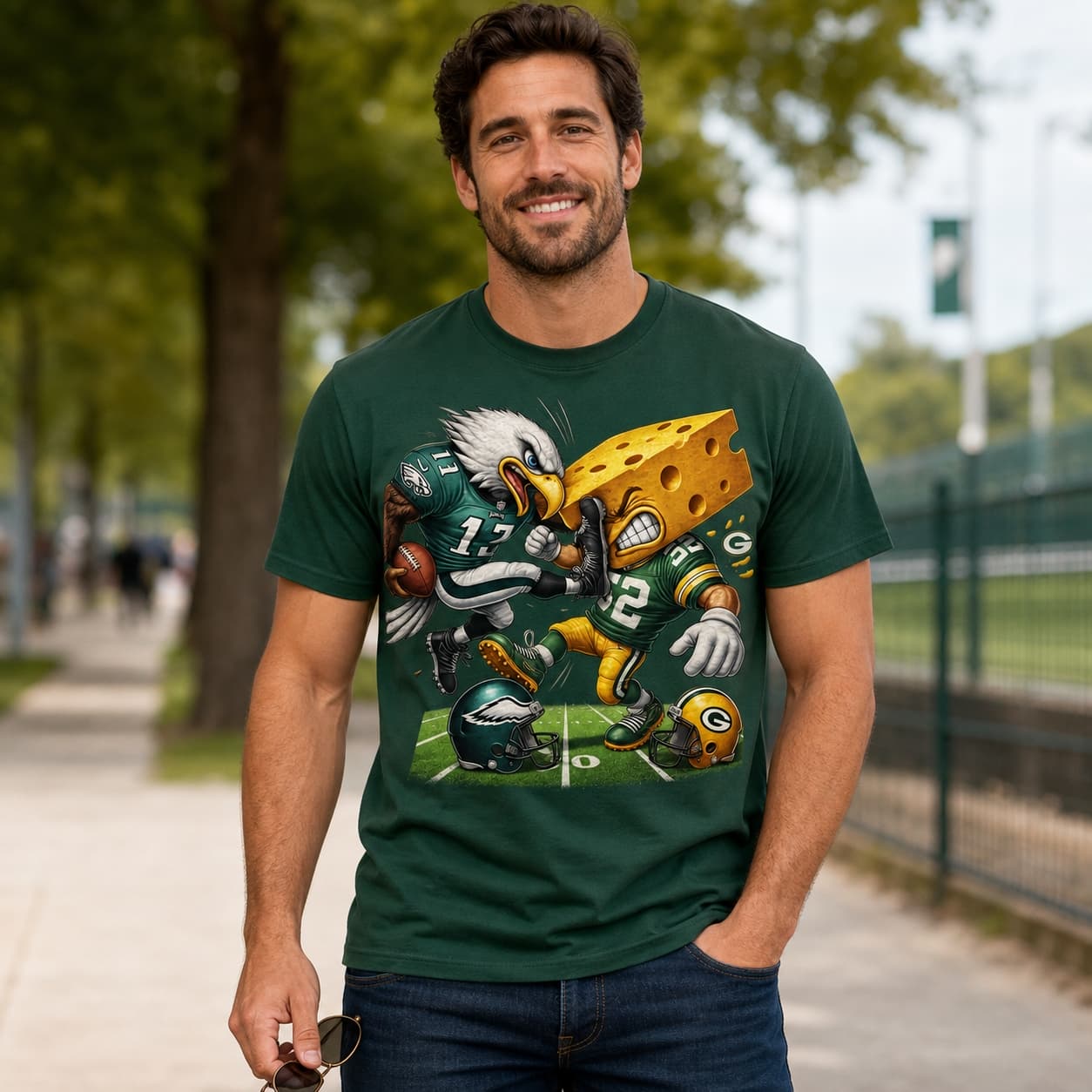 Philadelphia Eagles vs. Green Bay Packers Exclusive Retro Rivalries Football Kick Artwork Shirt
