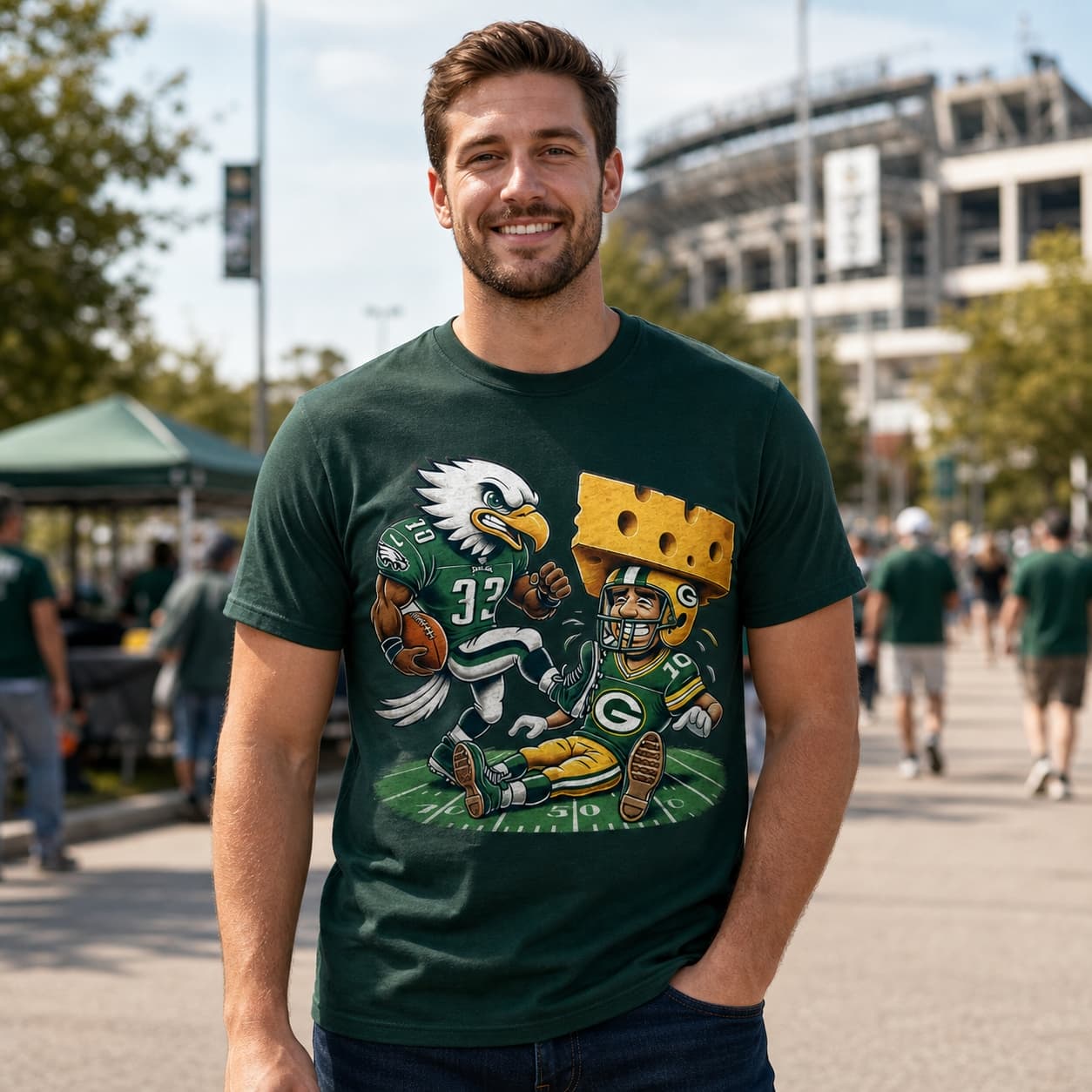 Philadelphia Eagles vs. Green Bay Packers Exclusive Retro Rivalries Football Stomp Artwork Shirt