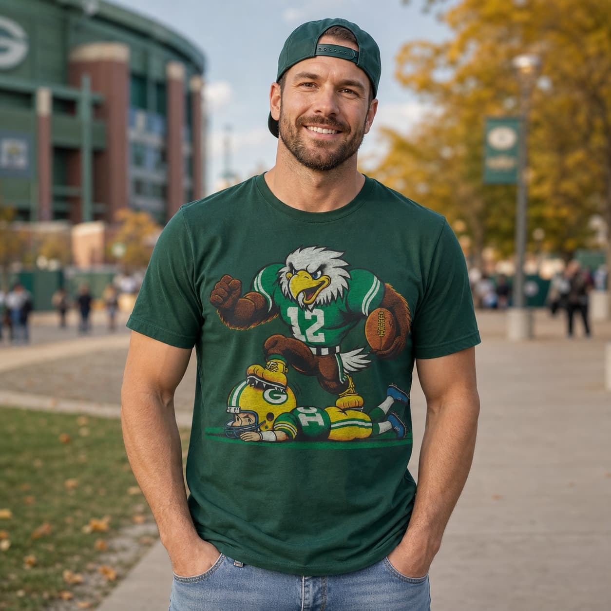 Philadelphia Eagles vs. Green Bay Packers Retro Rivalry Football Mascot 1985 Artwork Shirt
