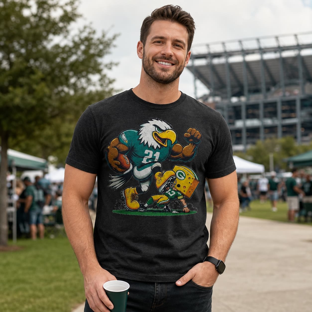 Philadelphia Eagles vs. Green Bay Packers Retro Rivalry Football Mascot 1987 Artwork Shirt
