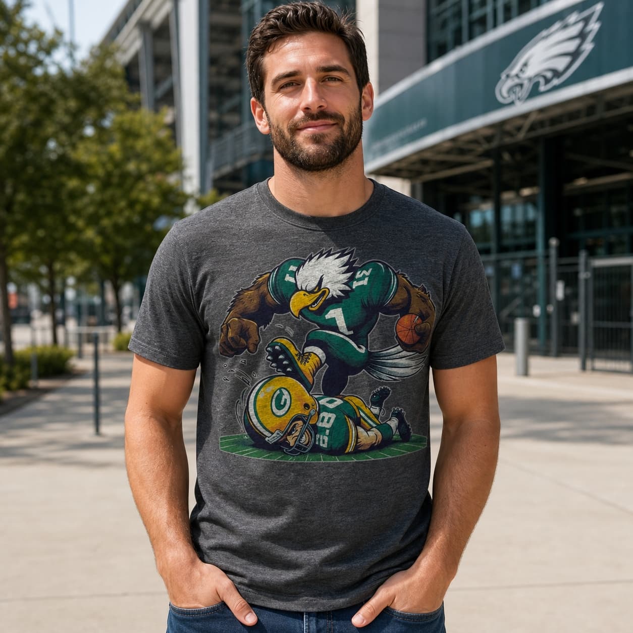 Philadelphia Eagles vs. Green Bay Packers Retro Rivalry Football Mascot 1989 Artwork Shirt