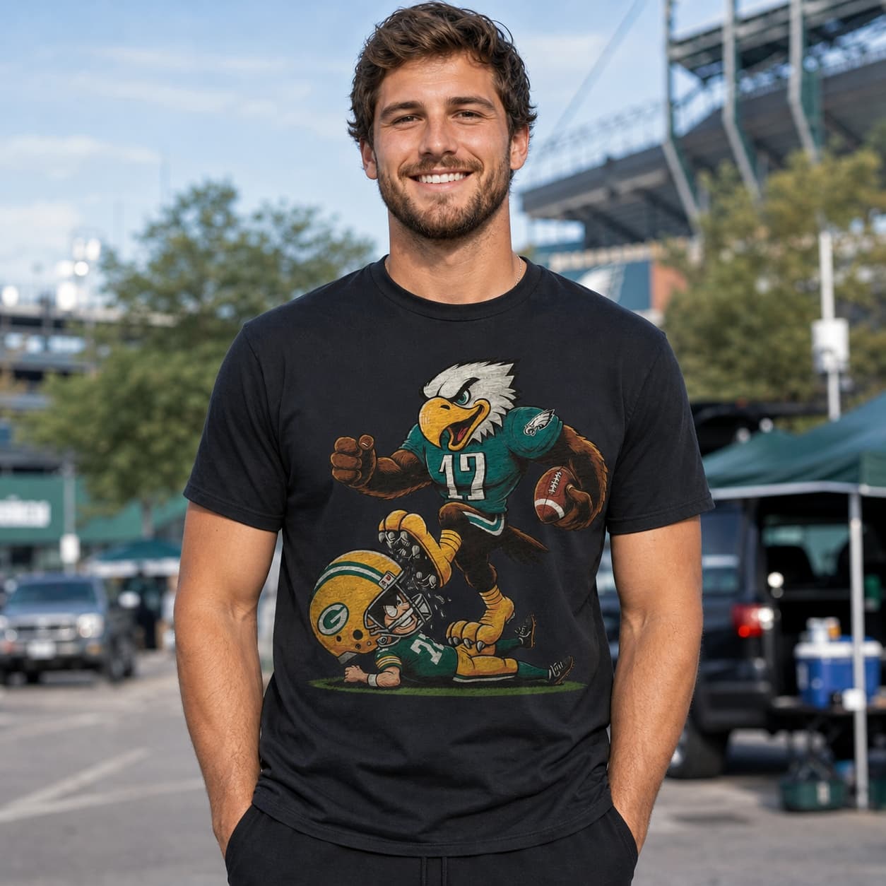 Philadelphia Eagles vs. Green Bay Packers Retro Rivalry Football Mascot 1991 Artwork Shirt