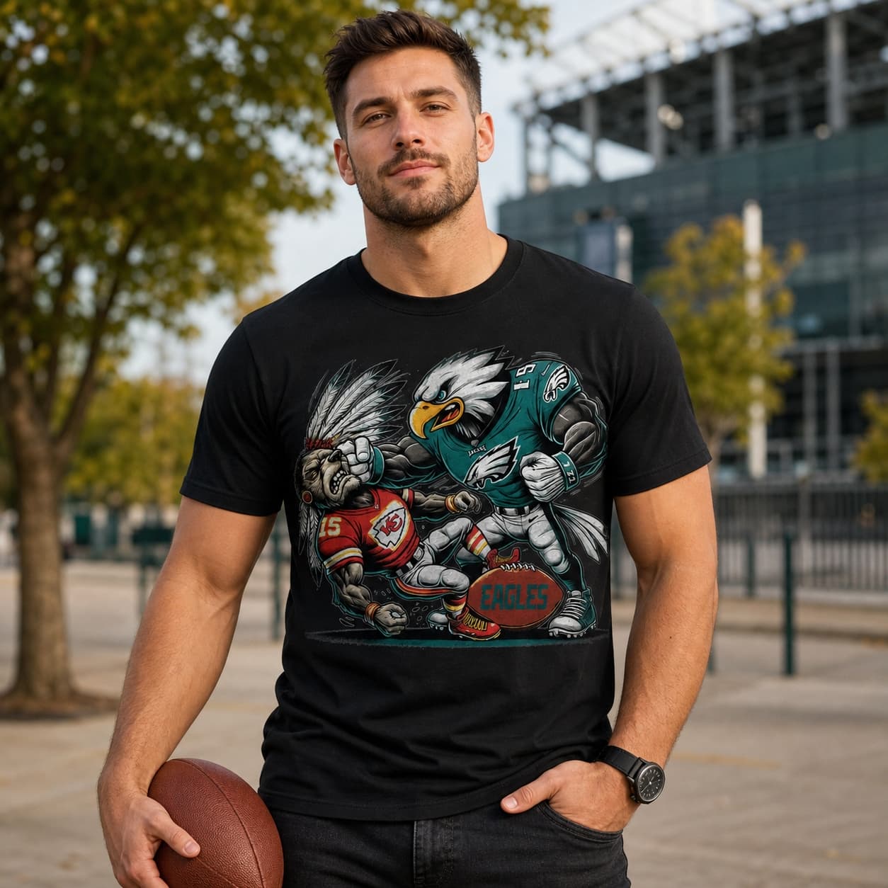 Philadelphia Eagles vs. Kansas City Chiefs Exclusive Retro Rivalries Football Punch Artwork Shirt