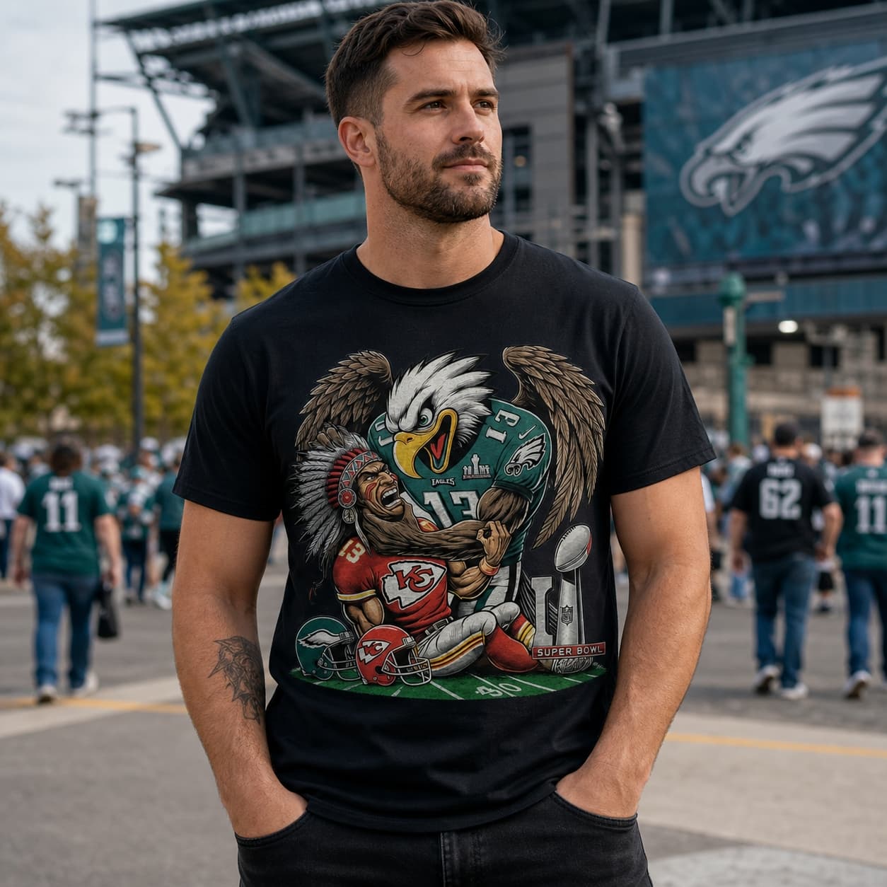 Philadelphia Eagles vs. Kansas City Chiefs Exclusive Retro Rivalries Football Super Bowl Champions Artwork Shirt