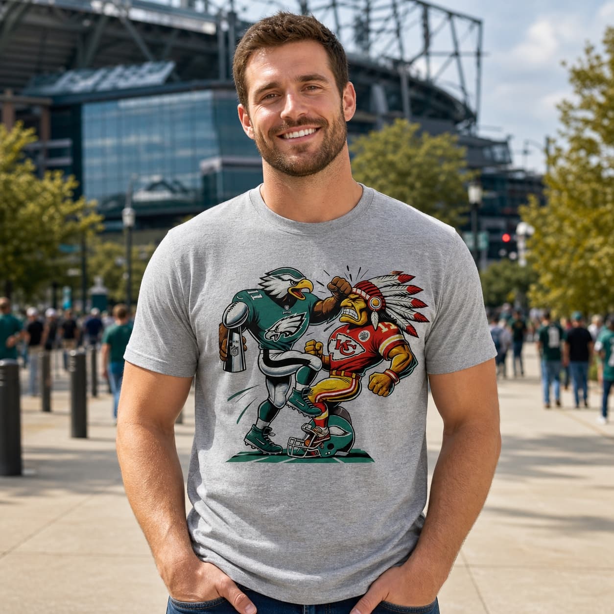 Philadelphia Eagles vs. Kansas City Chiefs Exclusive Retro Rivalries Football Super Bowl Punch Champs Artwork Shirt