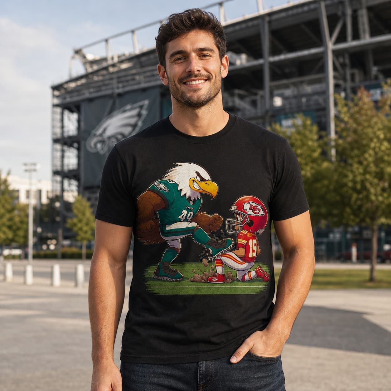 Philadelphia Eagles vs. Kansas City Chiefs Retro Rivalry Football Mascot Artwork Shirt