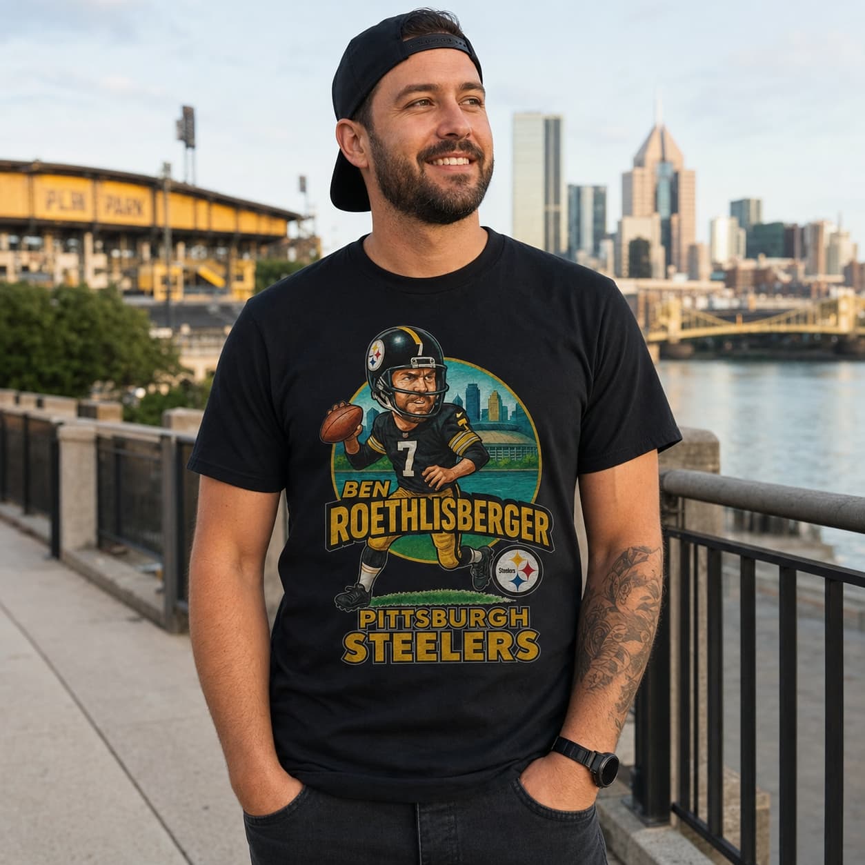 Pittsburgh Steelers Ben Roethlisberger Exclusive Retro Football City Artwork Shirt