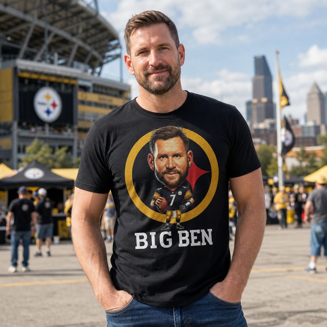 Pittsburgh Steelers Big Ben Roethlisberger Exclusive Retro Football Artwork Shirt
