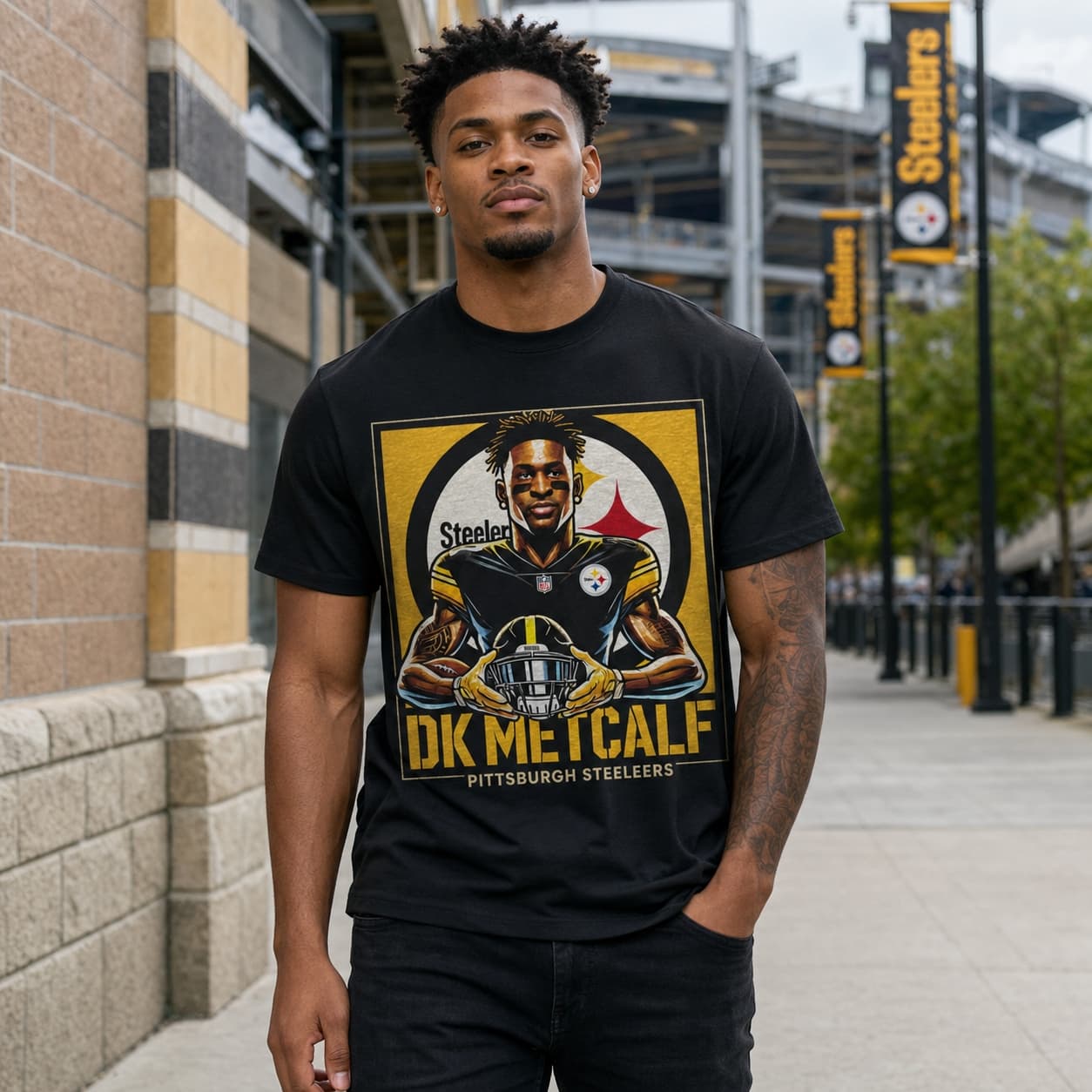 Pittsburgh Steelers DK Metcalf Portrait Exclusive Retro Football Artwork Shirt