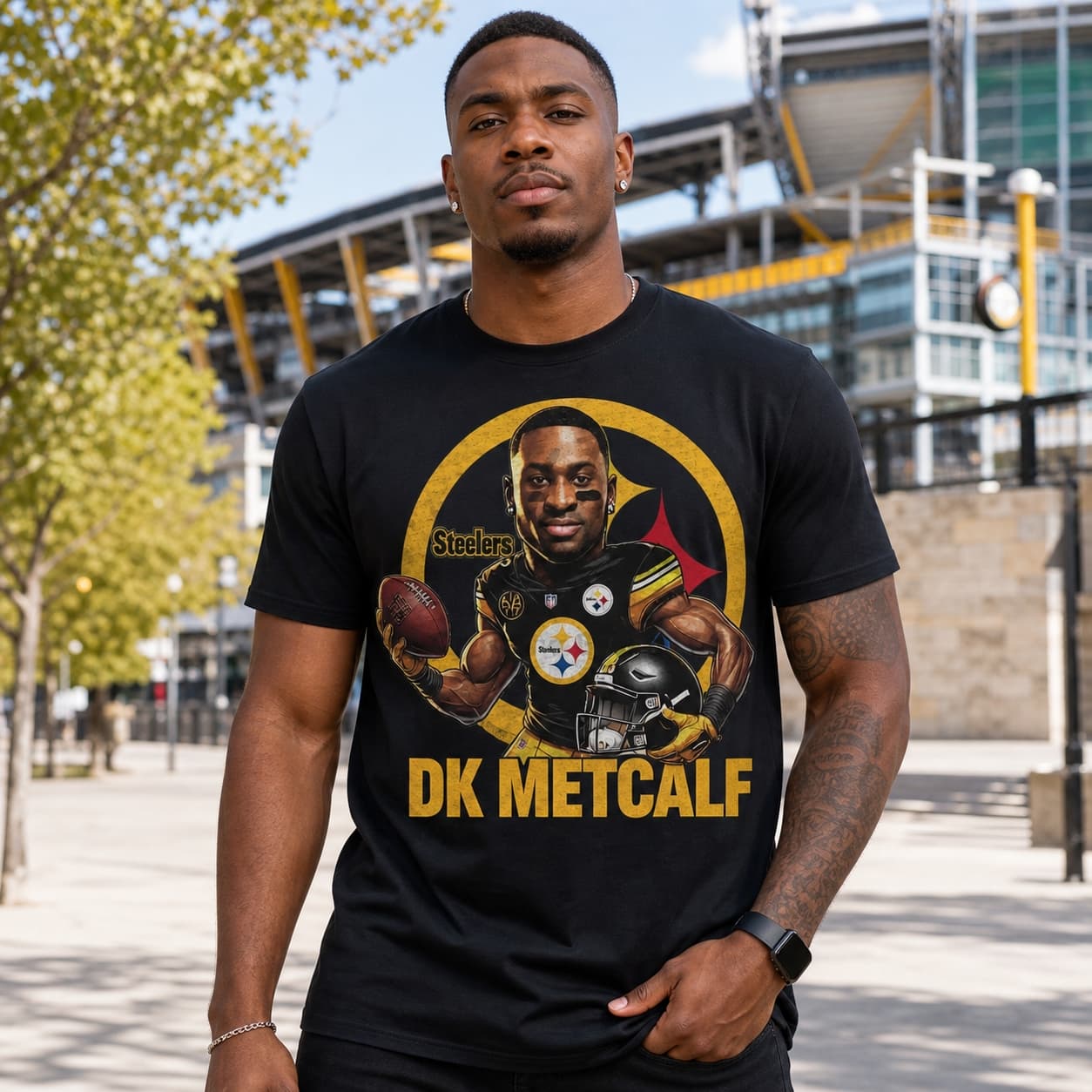 Pittsburgh Steelers DK Metcalf WR Exclusive Retro Football Artwork Shirt