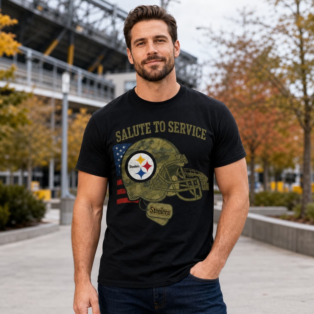 Pittsburgh Steelers Exclusive Retro Football Service Salute Artwork Shirt