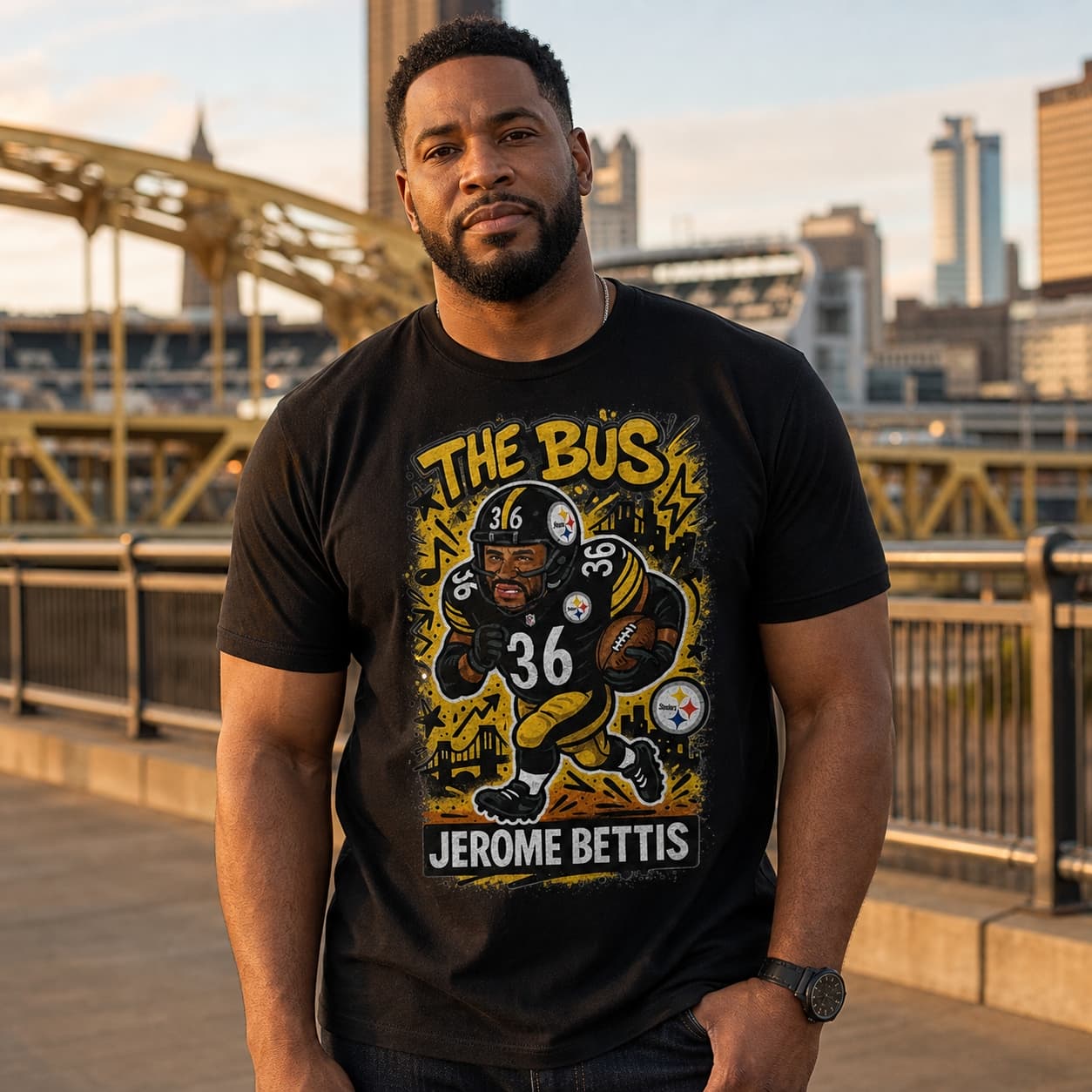 Pittsburgh Steelers Jerome Bettis The Bus Retro Football Graffiti Artwork Shirt