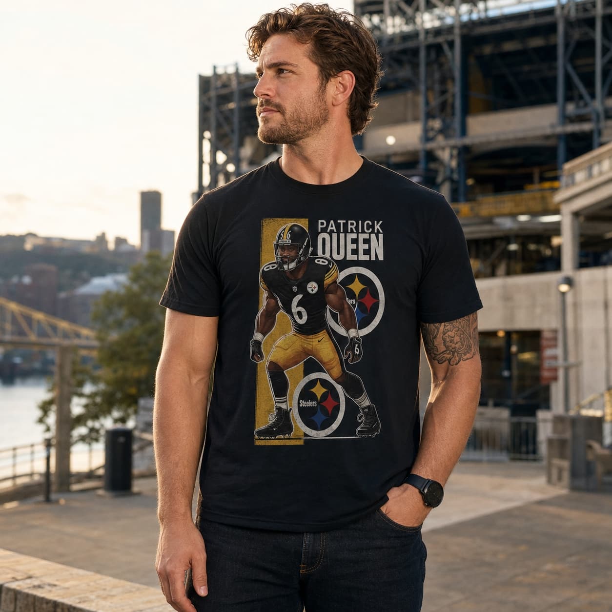 Pittsburgh Steelers Patrick Queen Exclusive Retro Football Artwork Shirt