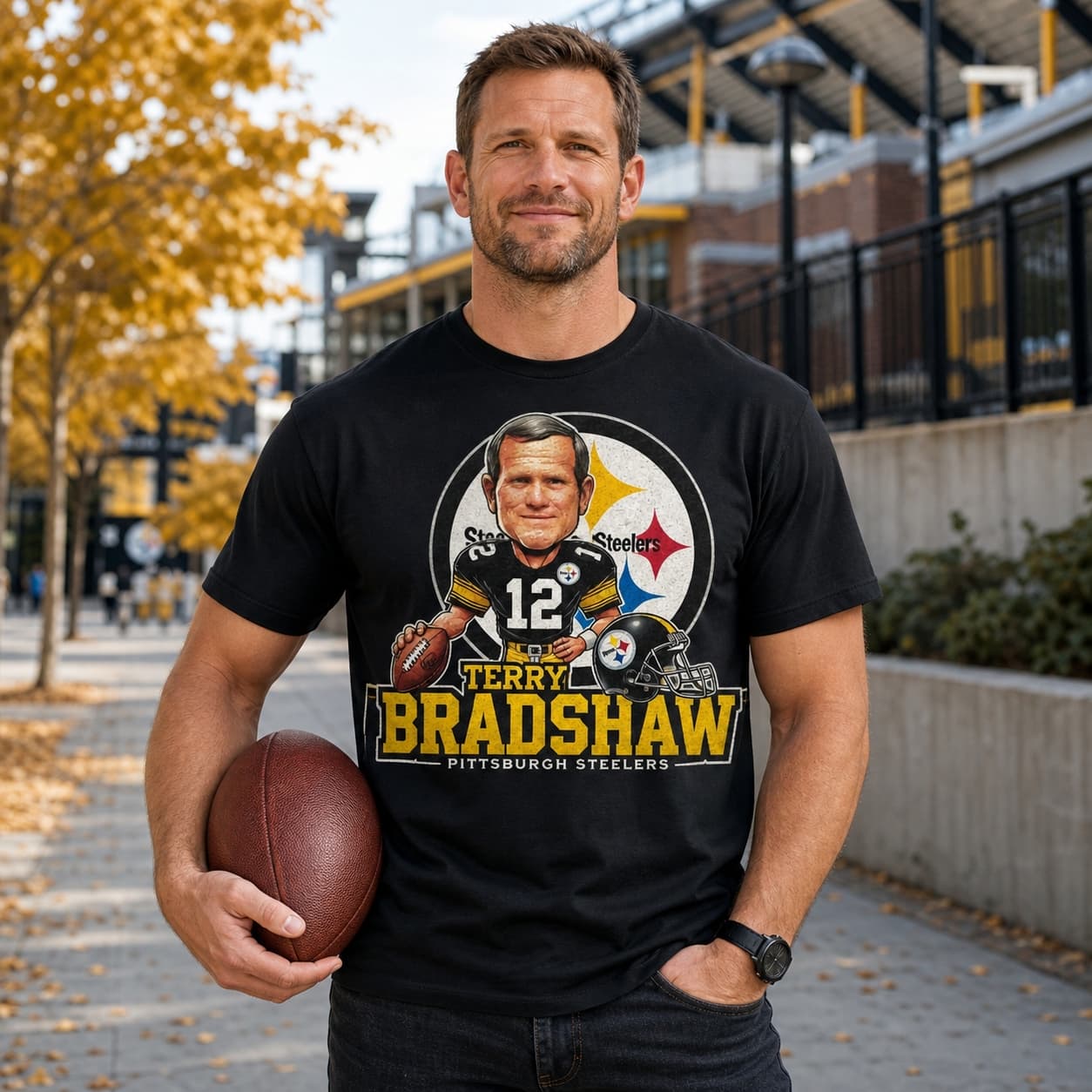 Pittsburgh Steelers Terry Bradshaw Exclusive Retro Football 1976 Artwork Shirt