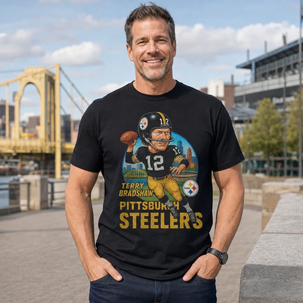 Pittsburgh Steelers Terry Bradshaw Exclusive Retro Football City Artwork Shirt