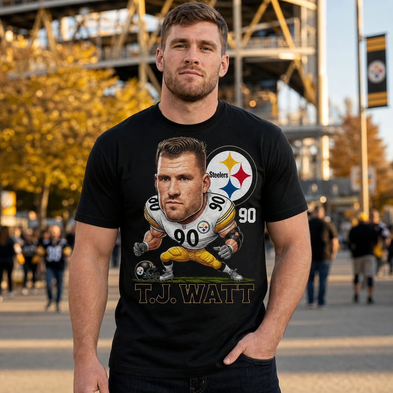 Pittsburgh Steelers T.J. Watt #90 Exclusive Retro Football Artwork Shirt