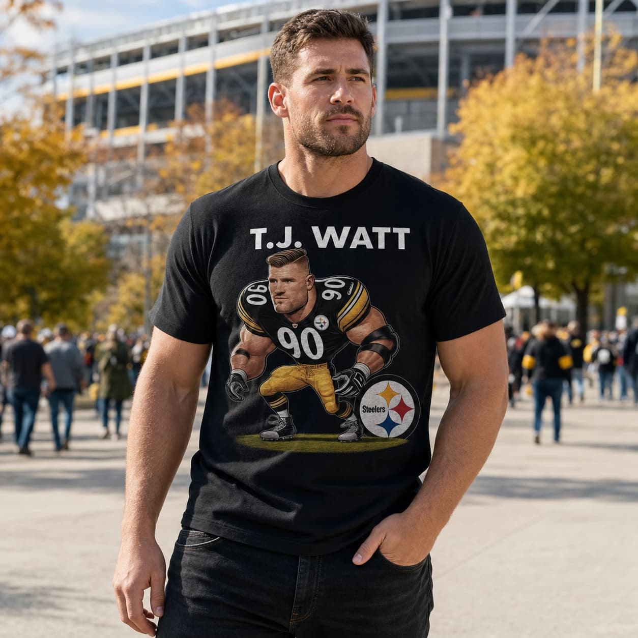 Pittsburgh Steelers T.J. Watt Exclusive Retro Football Artwork Shirt