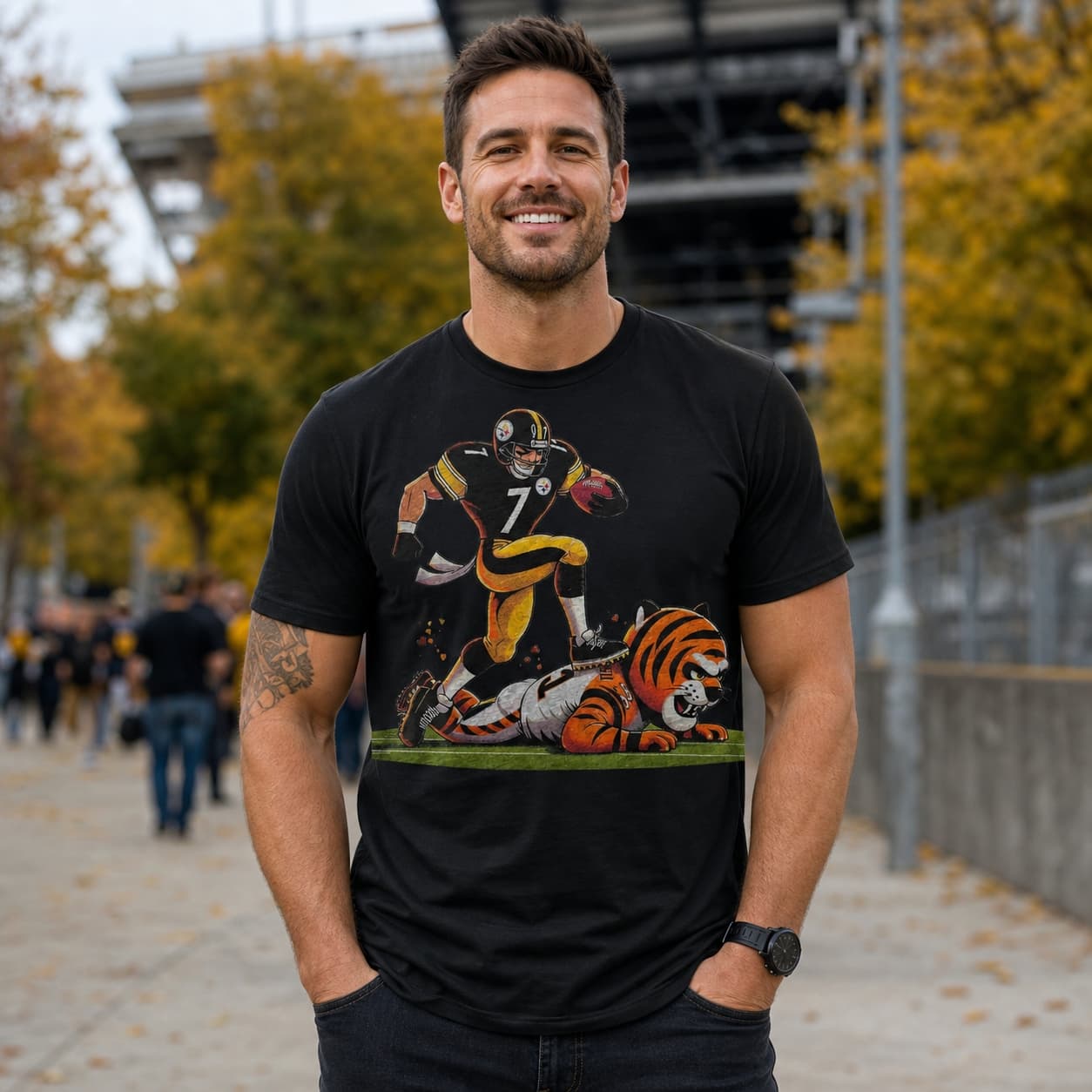 Pittsburgh Steelers vs. Cincinnati Bengals Retro Rivalry Big Ben Football Artwork Shirt