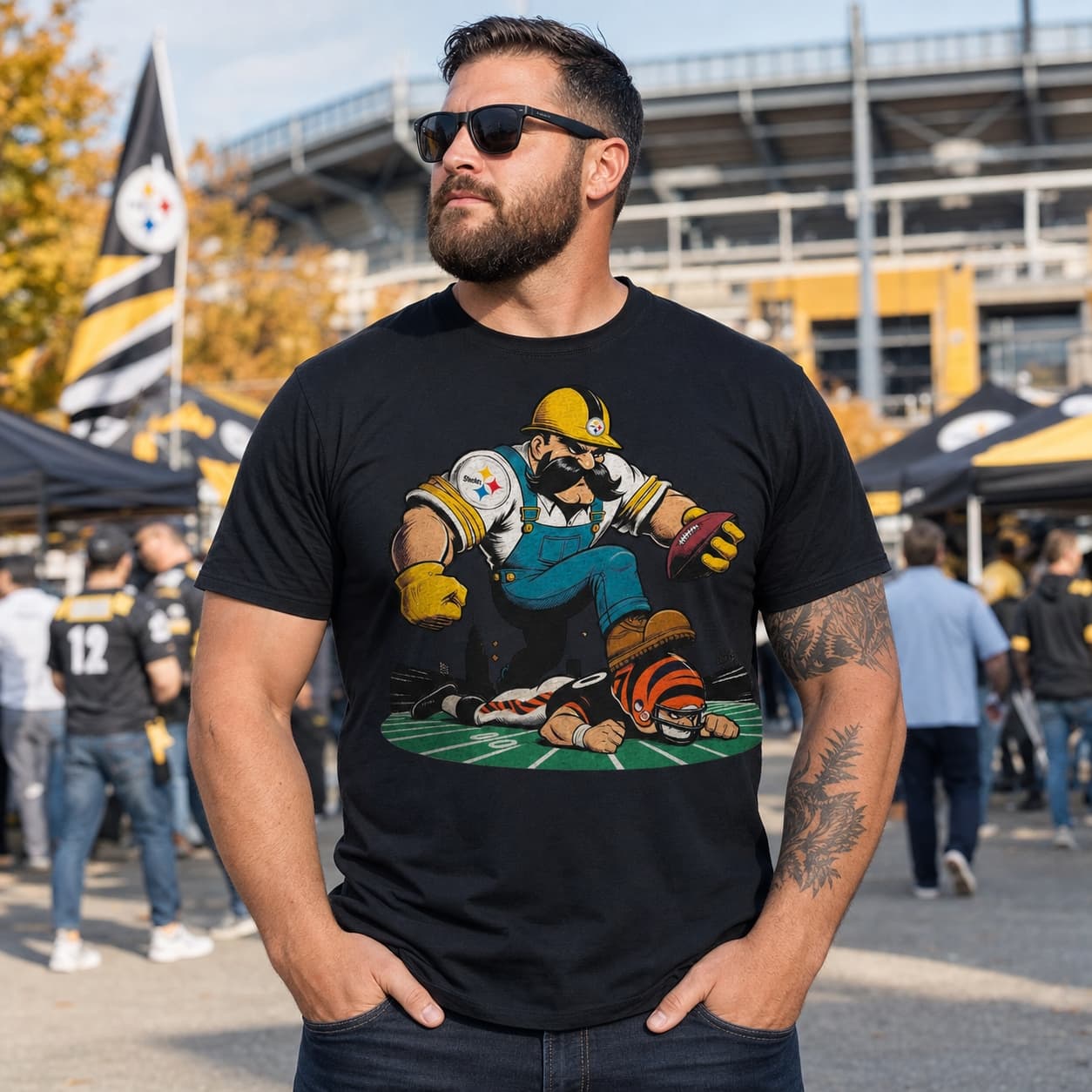 Pittsburgh Steelers vs. Cincinnati Bengals Retro Rivalry Football Mascot 1977 Artwork Shirt