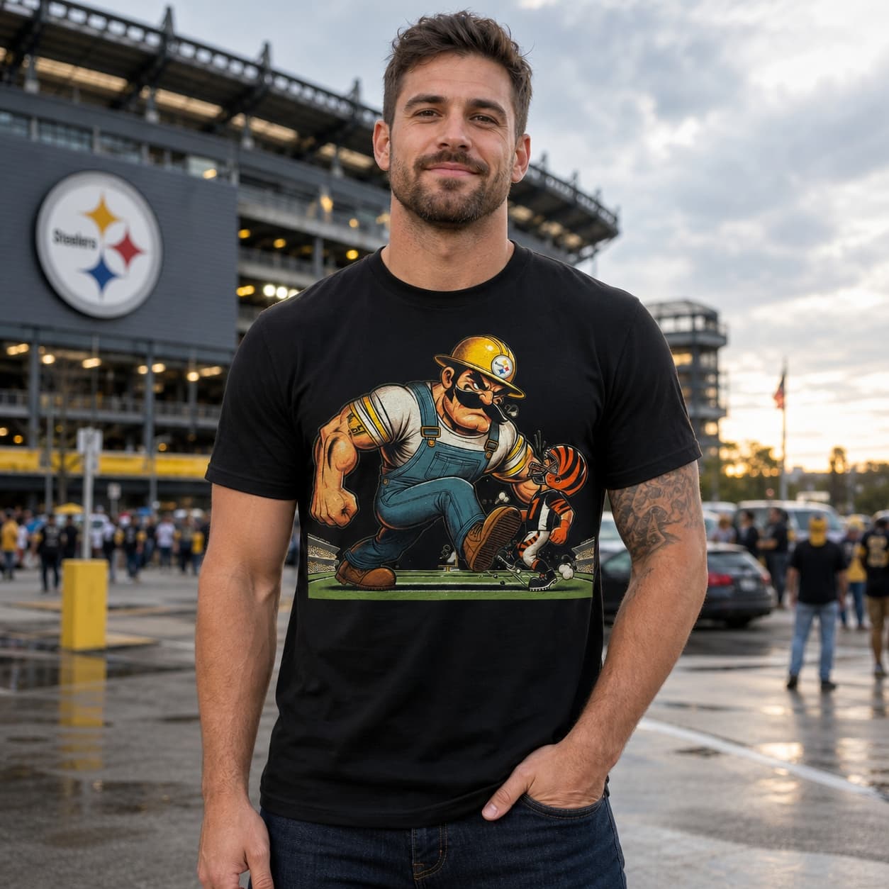 Pittsburgh Steelers vs. Cincinnati Bengals Retro Rivalry Football Mascot 1978 Artwork Shirt