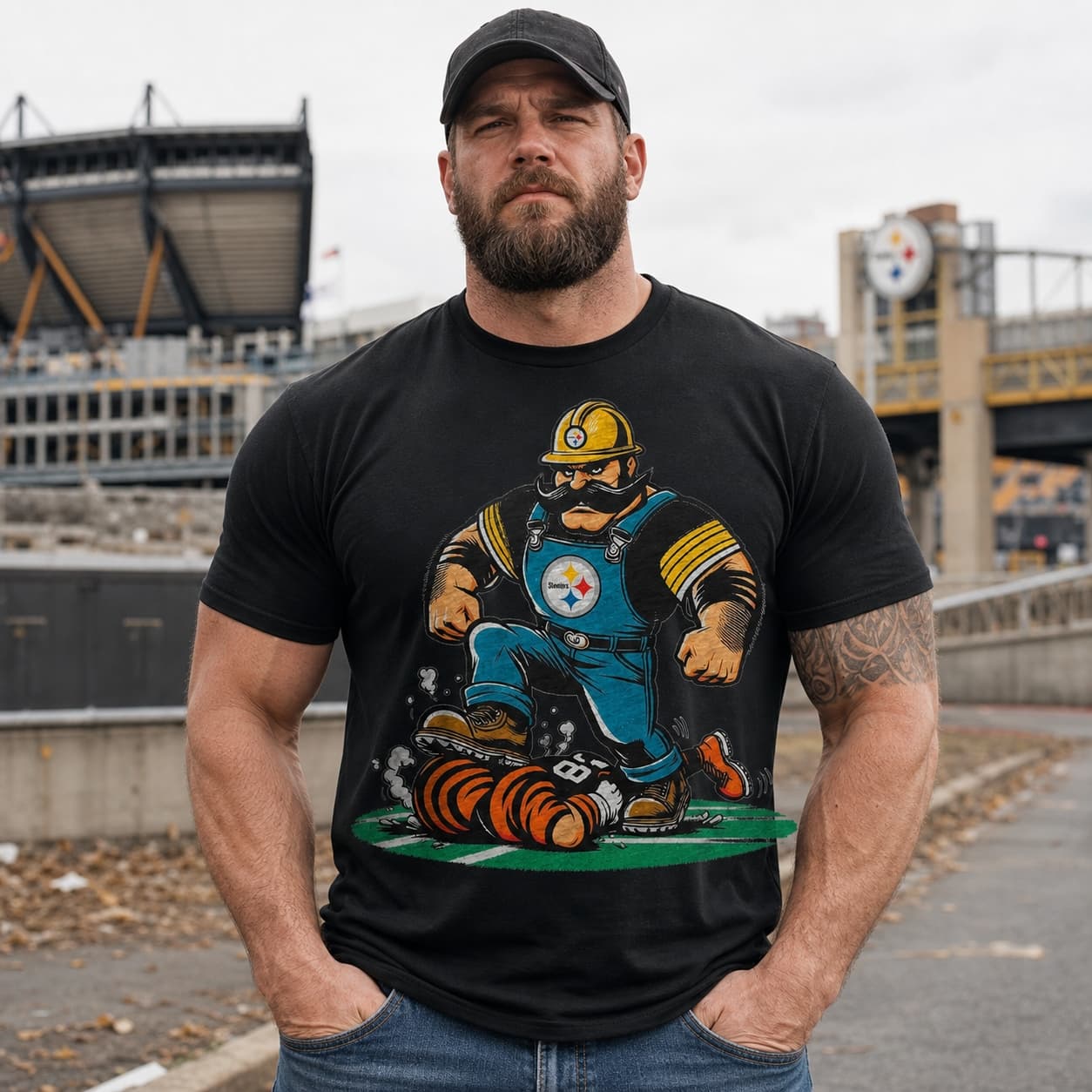 Pittsburgh Steelers vs. Cincinnati Bengals Retro Rivalry Football Mascot 1985 Artwork Shirt