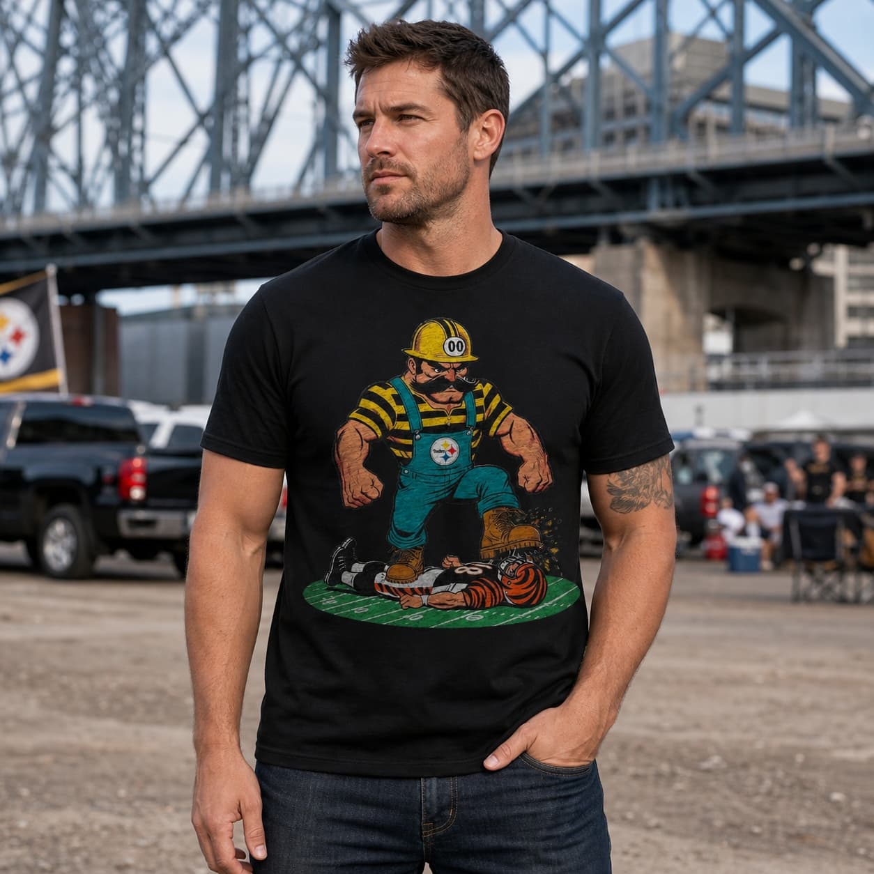 Pittsburgh Steelers vs. Cincinnati Bengals Retro Rivalry Football Mascot 1986 Artwork Shirt