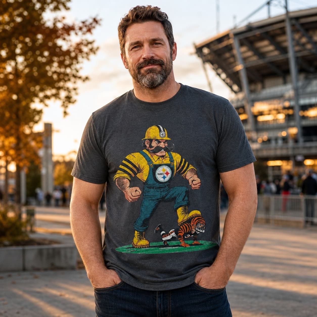 Pittsburgh Steelers vs. Cincinnati Bengals Retro Rivalry Football Mascot 1987 Artwork Shirt