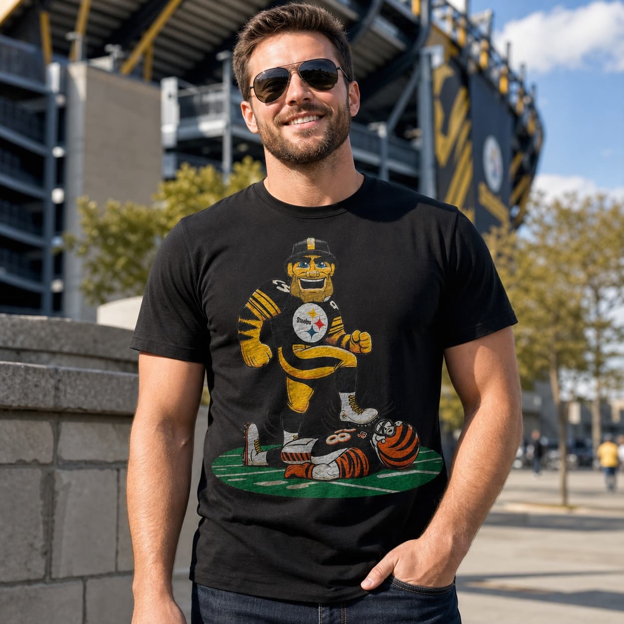 Pittsburgh Steelers vs. Cincinnati Bengals Retro Rivalry Football Mascot 1988 Artwork Shirt